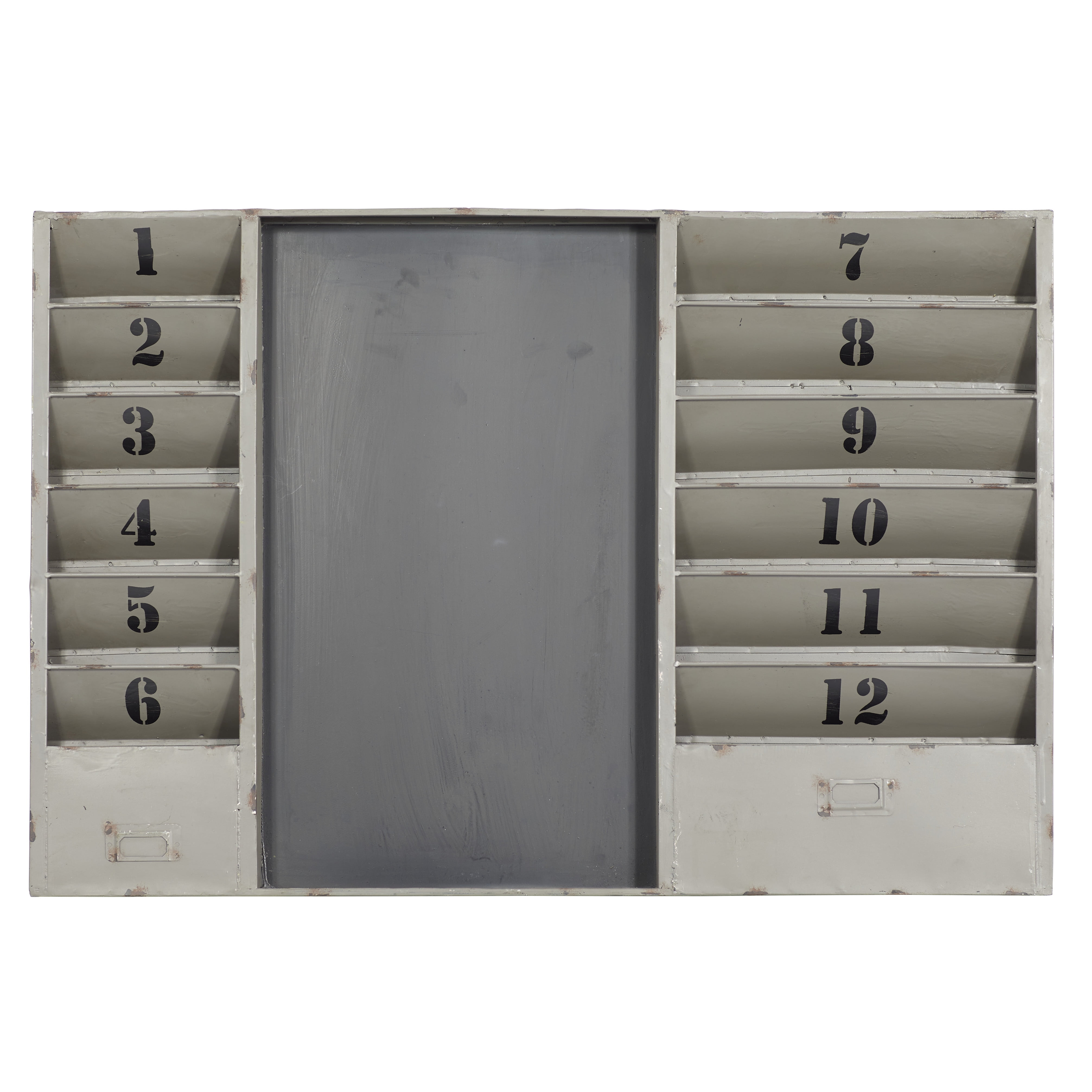 DecMode Gray Metal Chalkboard File Holder Sign Wall Decor with Black Numbers