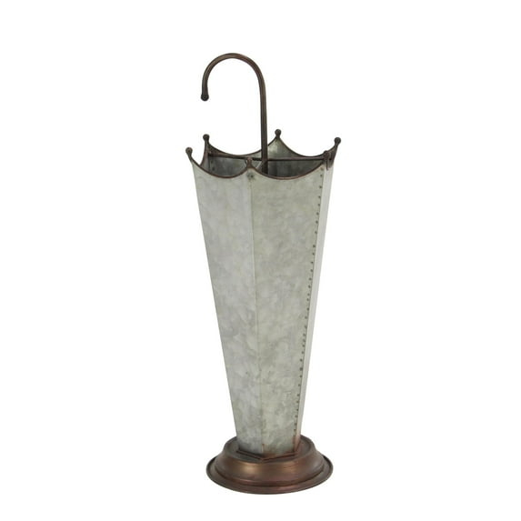 DecMode Gray Metal Galvanized Umbrella Stand with Copper Base and Handle