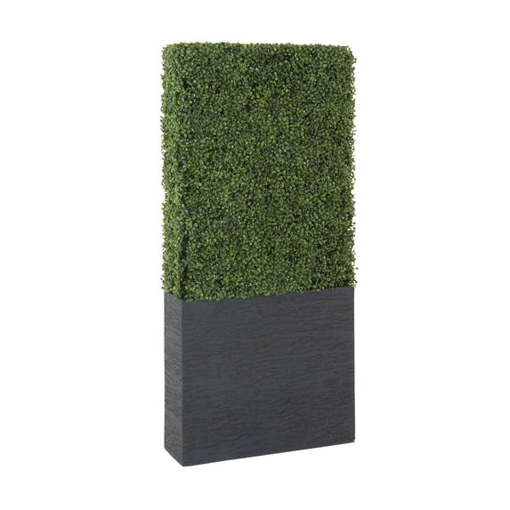 DecMode Green Plastic Contemporary Artificial Boxwood Hedge Topiary with Black Planter Box 22" x 9" x 59"