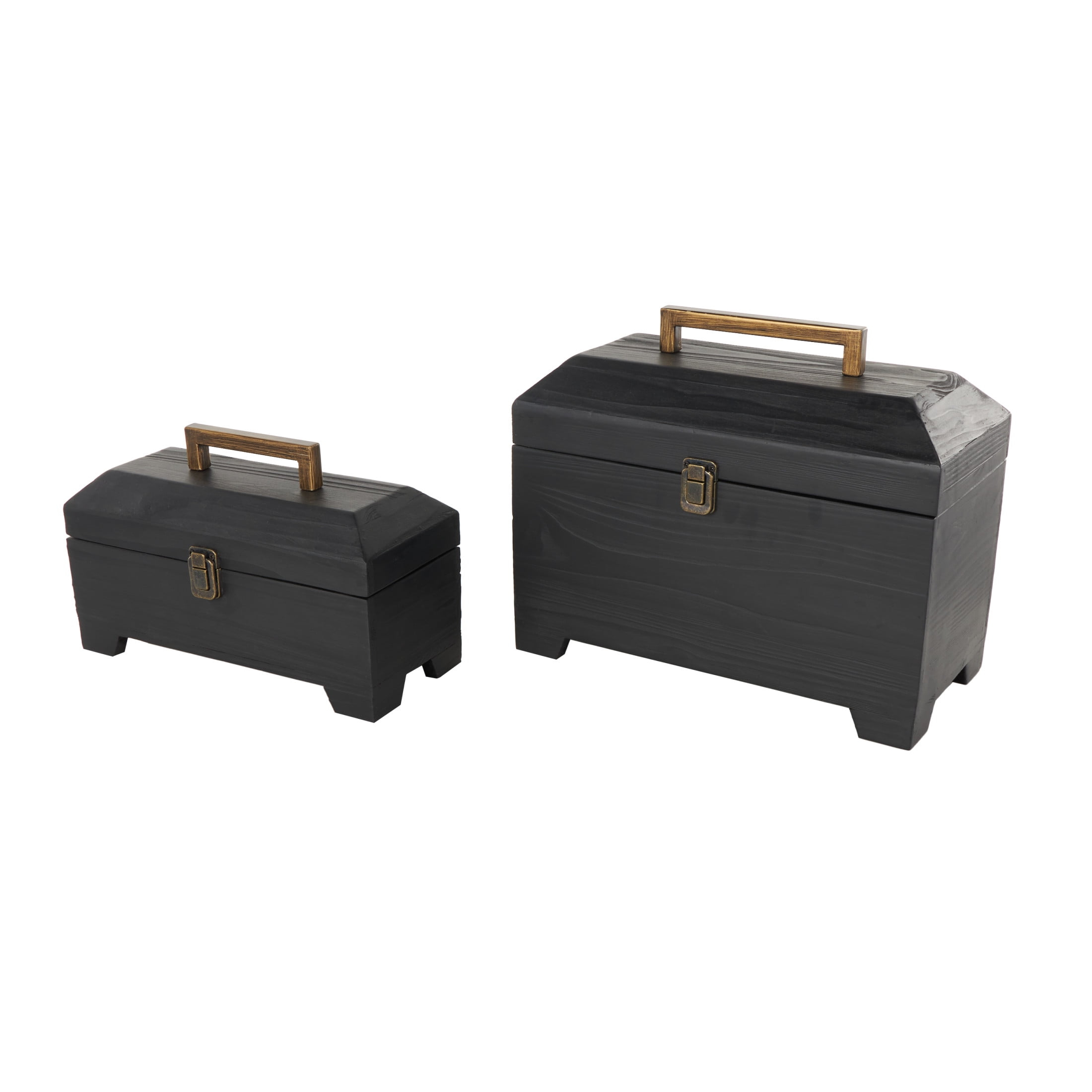 DecMode Handmade Black Wood Decorative Box with Brass Latches and Handle, 2 Count