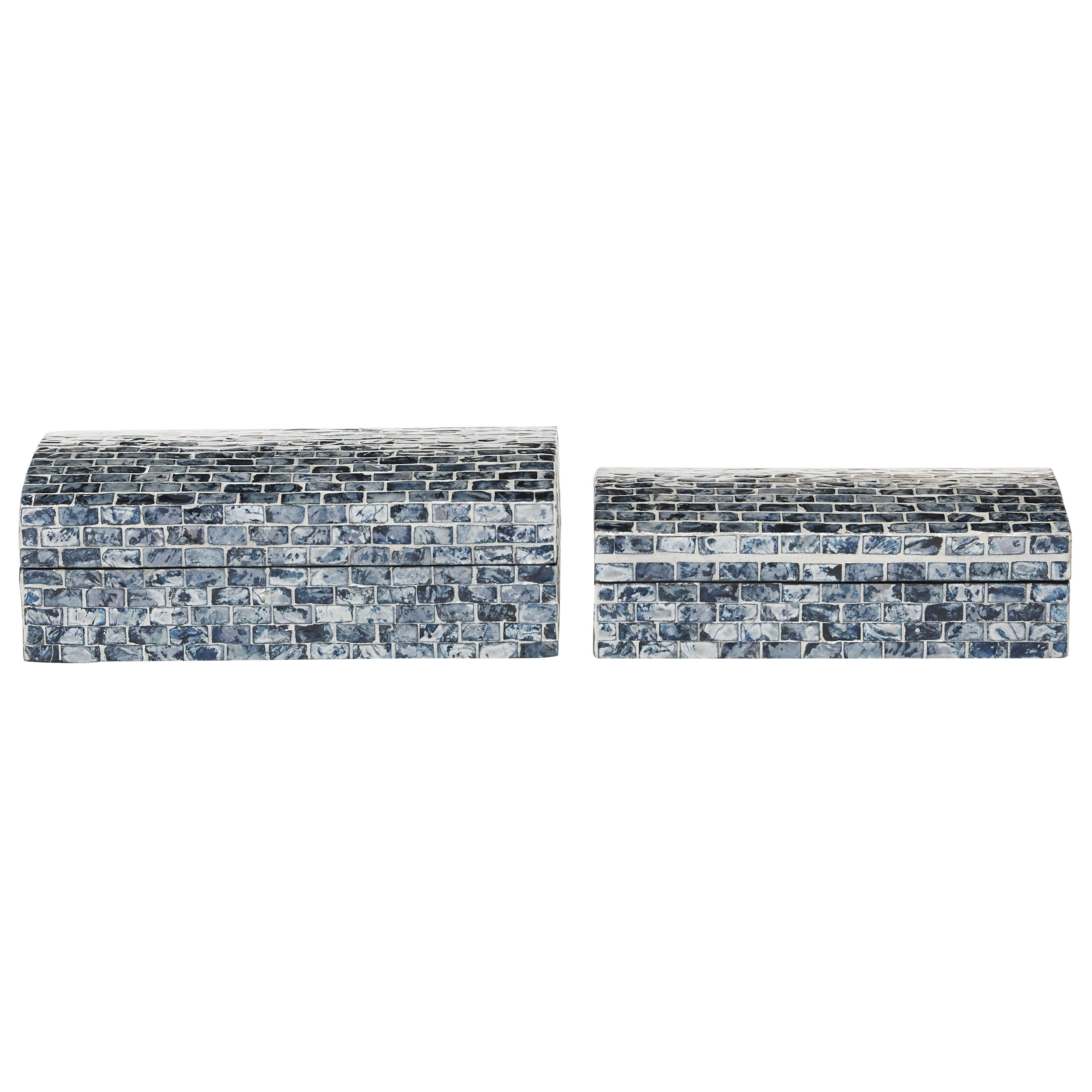 DecMode Handmade Blue Wood Decorative Box with Hinged Lid, 2 Count