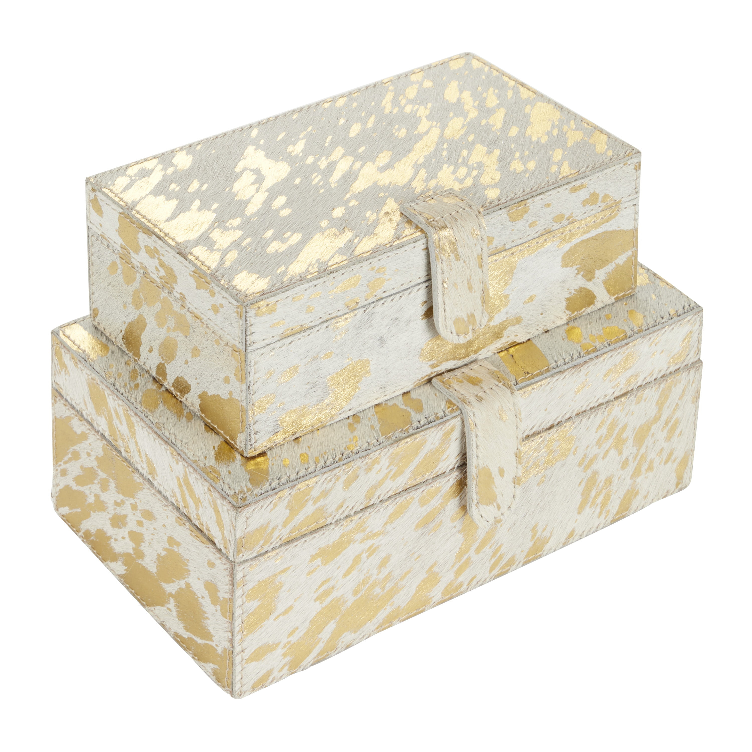 DecMode Handmade Gold Leather Decorative Box with Gold Foil Paint, 2 Count