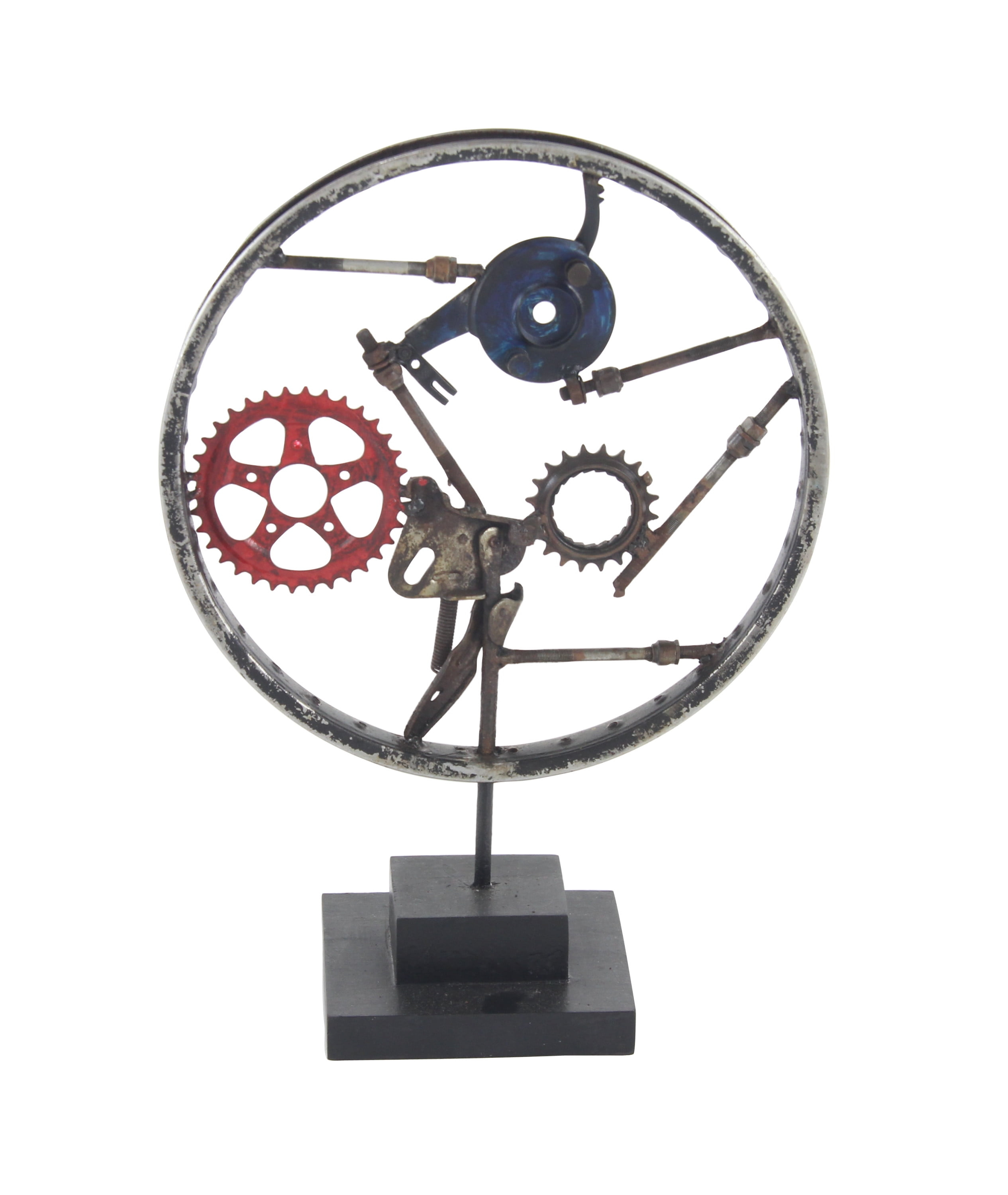 DecMode Iron Industrial Wheel Sculpture, Grey