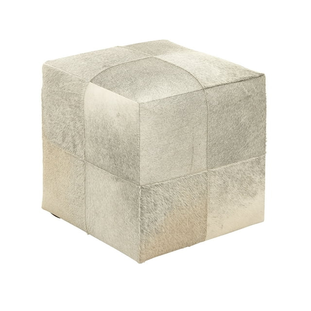 DecMode Leather Handmade Cowhide Stool with Patchwork Pattern, Gray