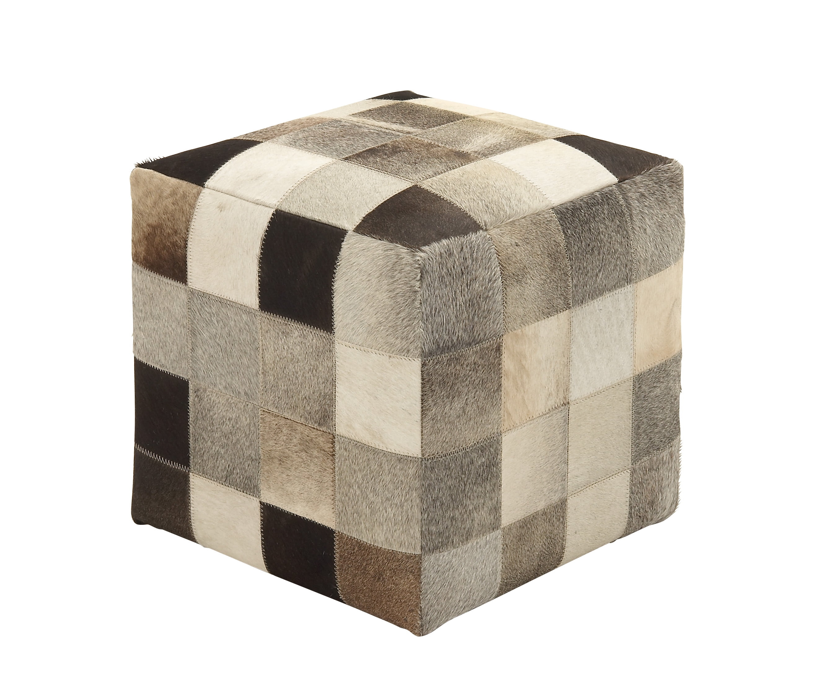 DecMode Leather Handmade Stool with Patchwork Pattern, Multi Colored