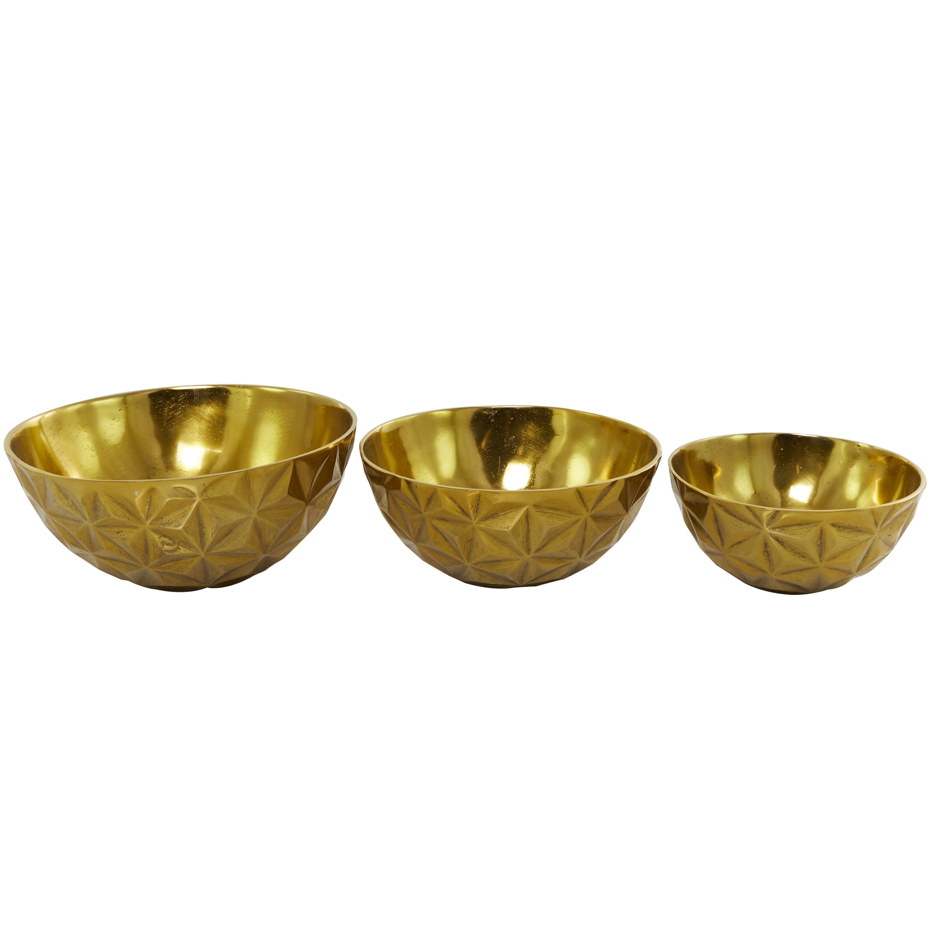 DecMode Modern Aluminum Round Shaped with Faceted Surface Decorative Bowl with Gold Glossy Interior Finish, Set of 3 14", 12", 10"