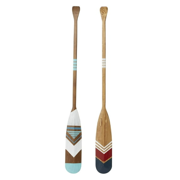 DecMode Multi Colored Wood Novelty Canoe Oar Paddle Wall Decor with Arrow and Stripe Patterns (2 Count)