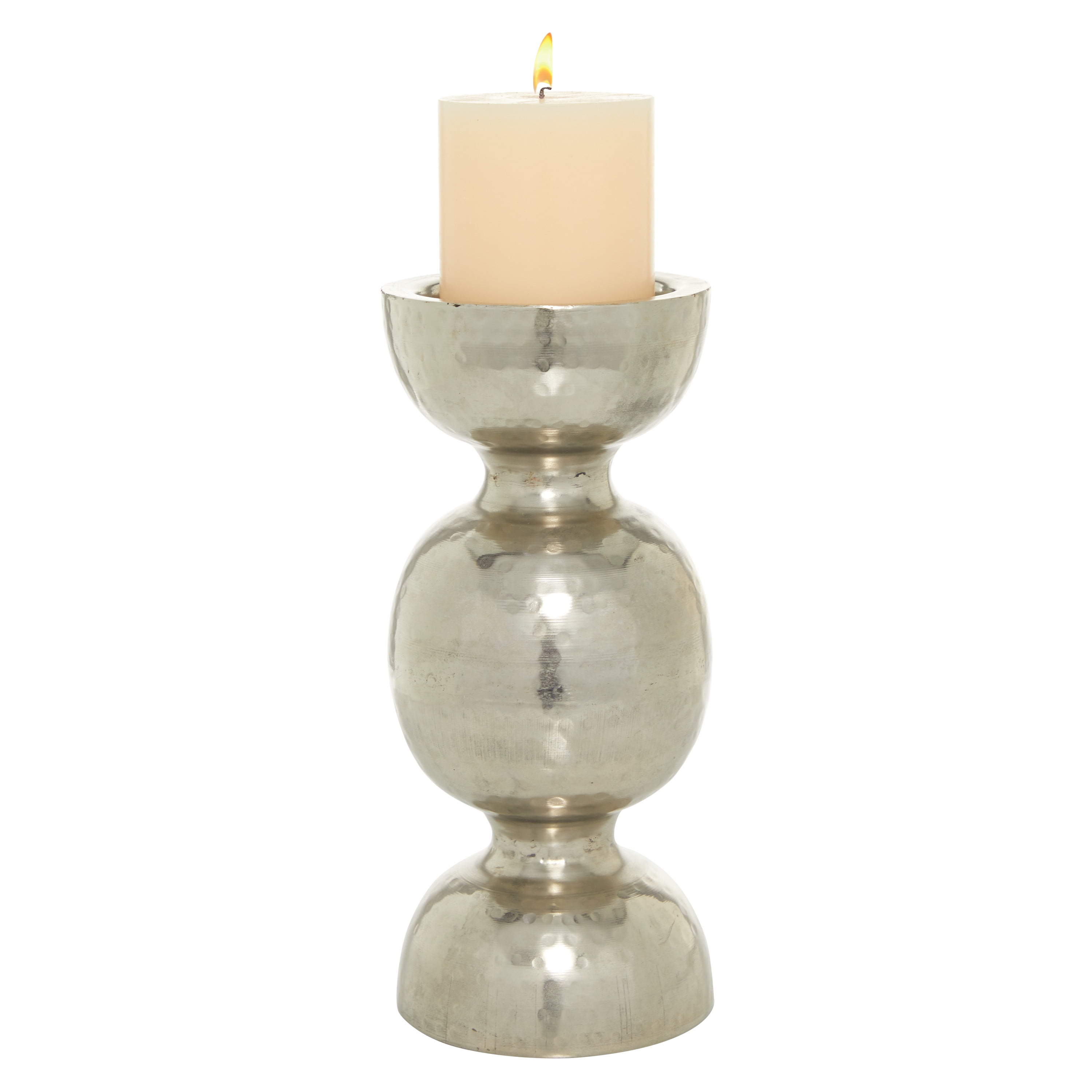 DecMode Silver Metal Handmade Pillar Candle Holder