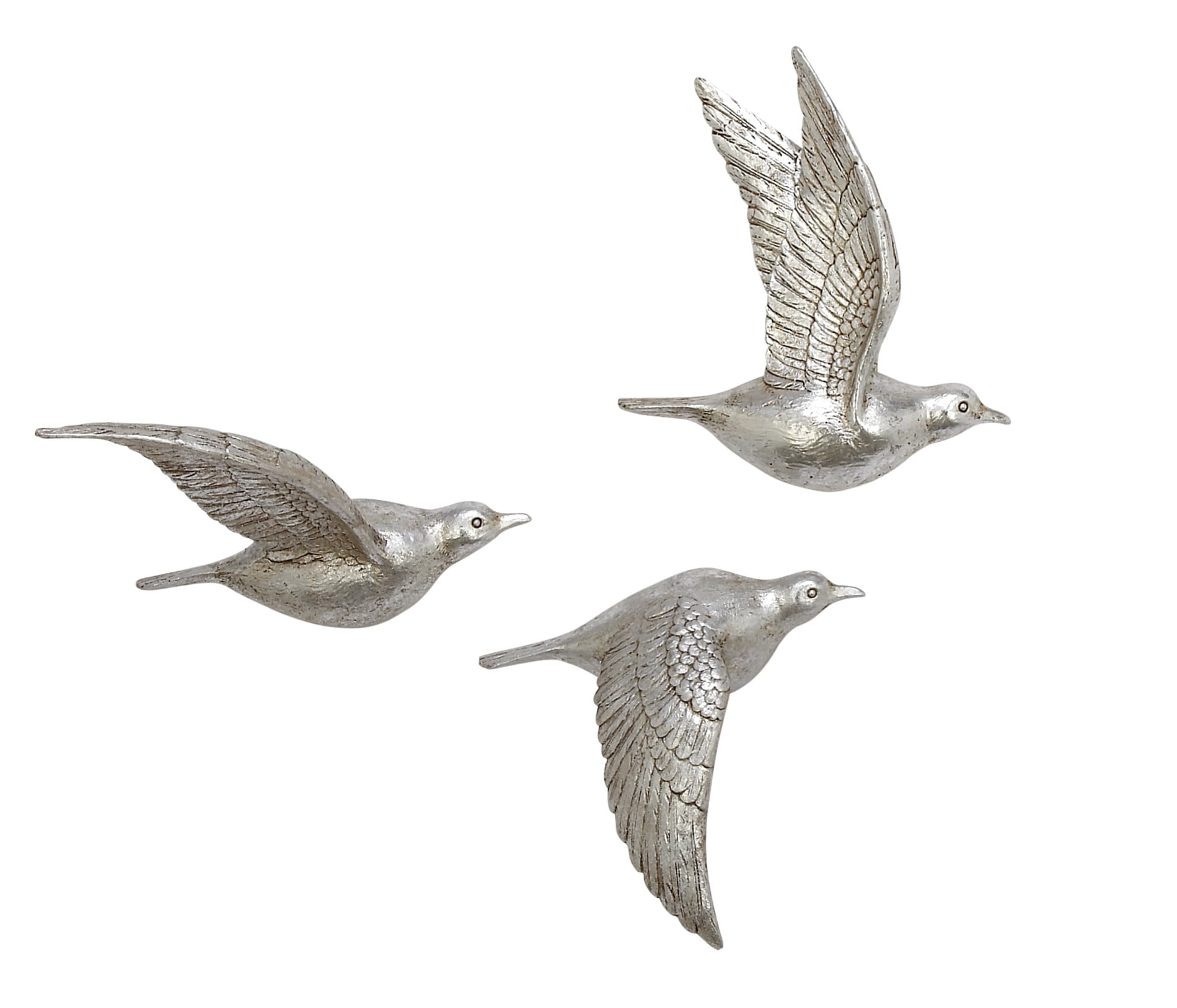 DecMode Silver Polystone Metallic 3D Sculpted Bird Wall Decor (3 Count)