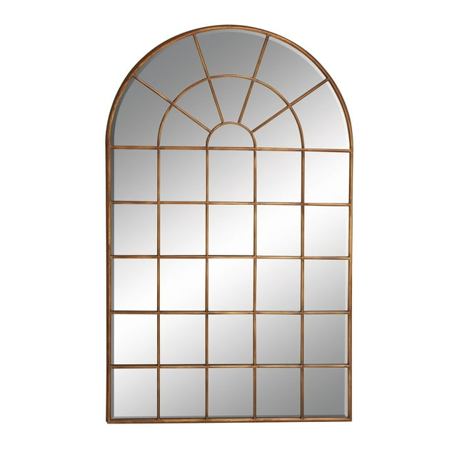 DecMode Traditional Windowpane Style Metal Wall Mirror with Polished Brown Finish, 34"W x 56"H
