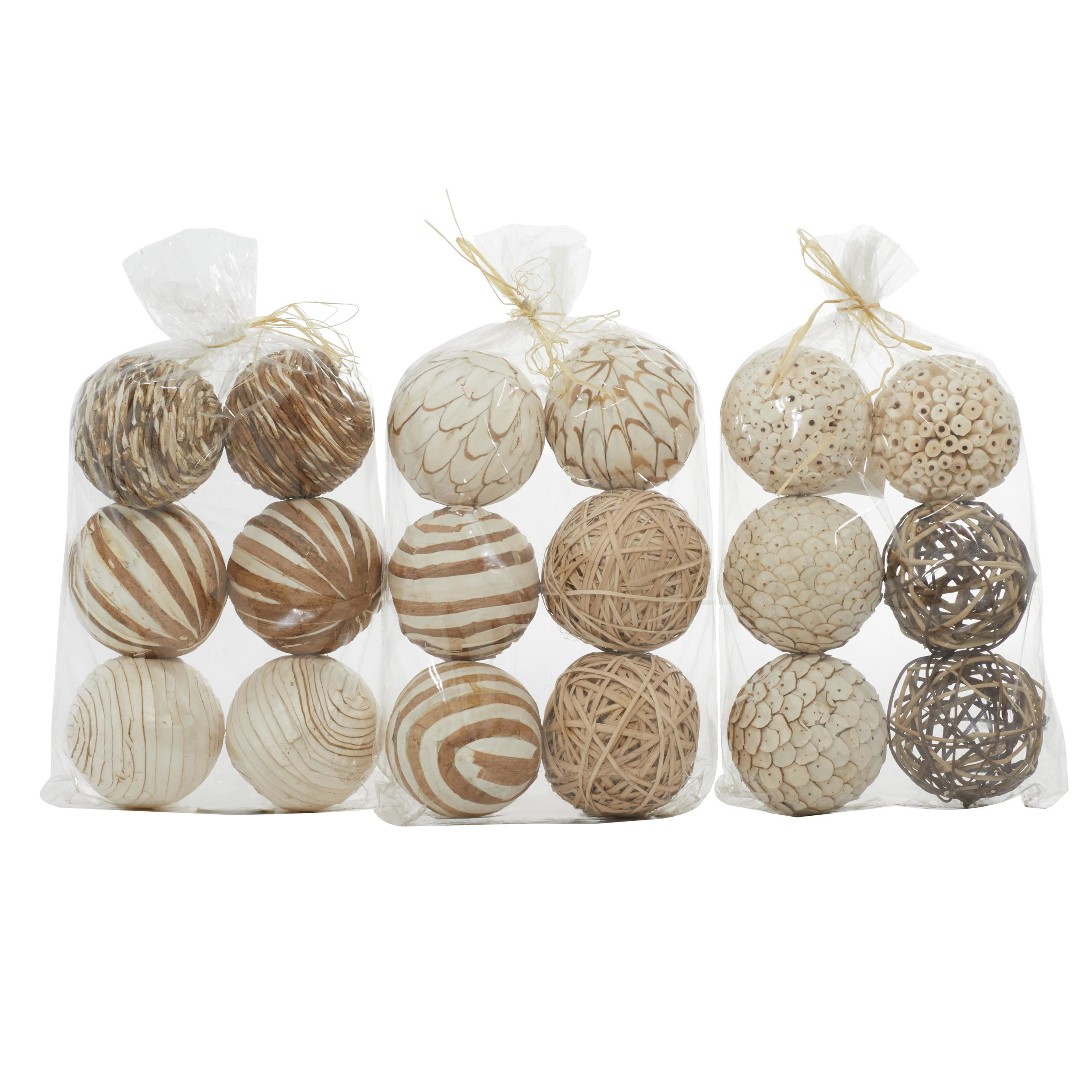 DecMode White 10" Handmade Dried Plant Orbs & Vase Filler with Varying Designs (3 Count)