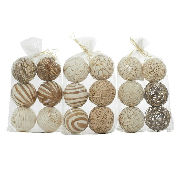 DecMode White 10" Handmade Dried Plant Orbs & Vase Filler with Varying Designs (3 Count)