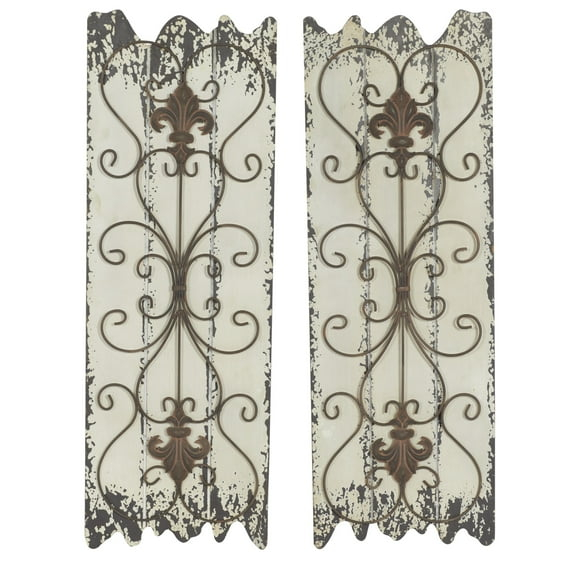 DecMode White Wood Arabesque Scroll Wall Decor (2 Count)