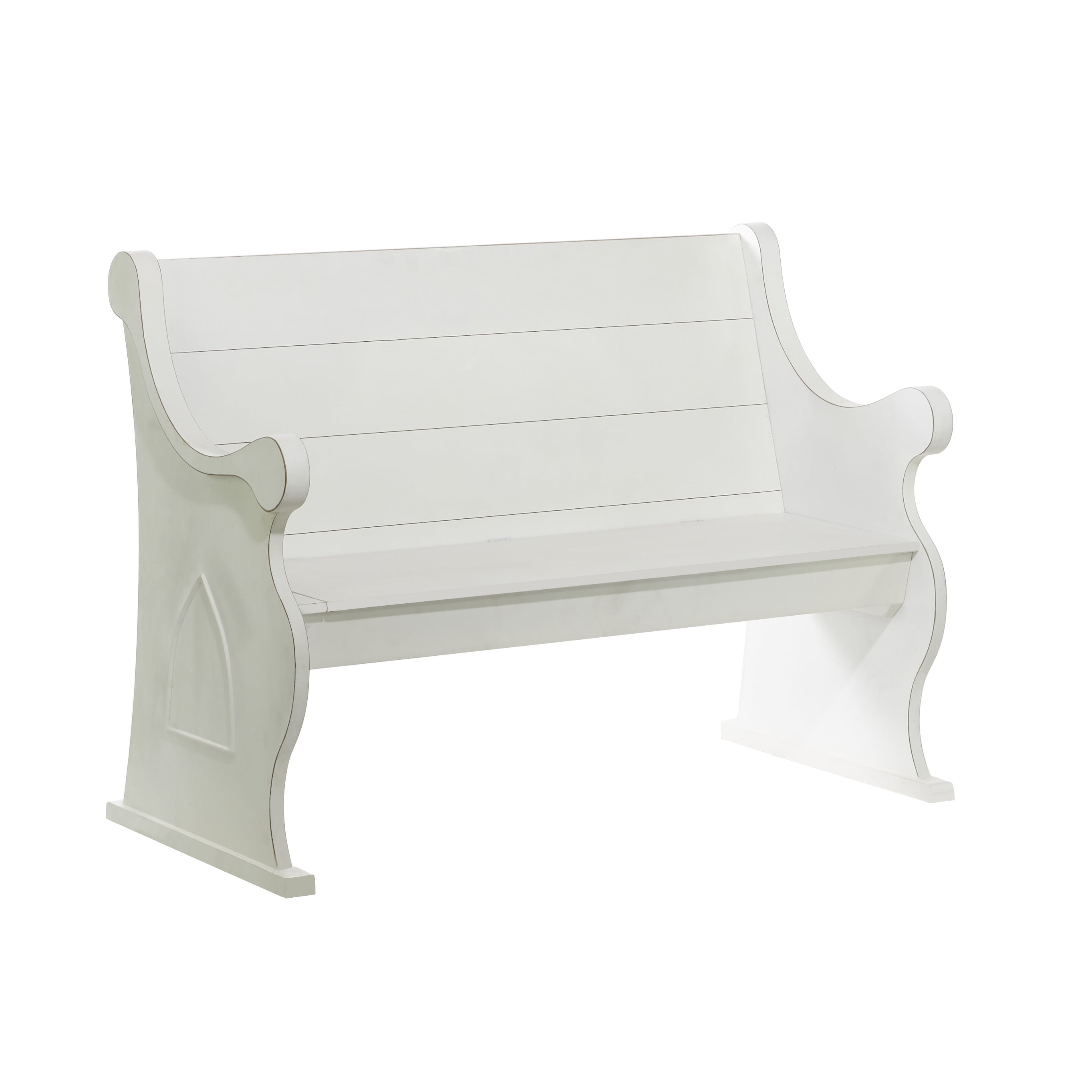 DecMode Wood Storage Bench with Scrolled Armrests, White