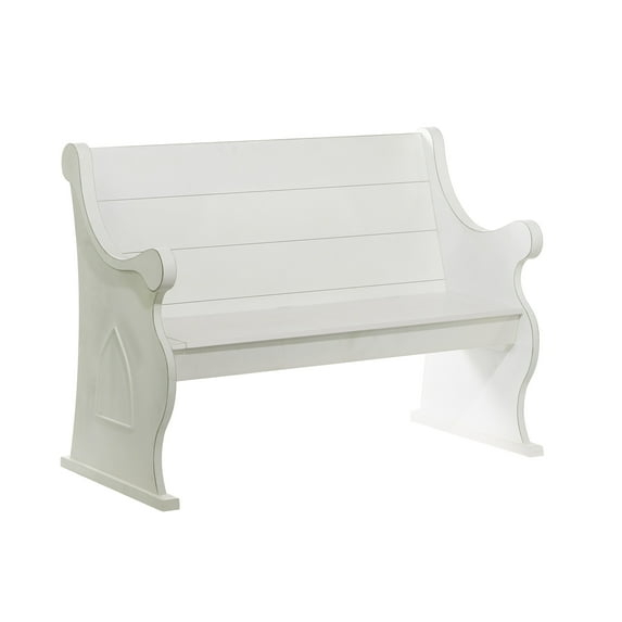 DecMode Wood Storage Bench with Scrolled Armrests, White