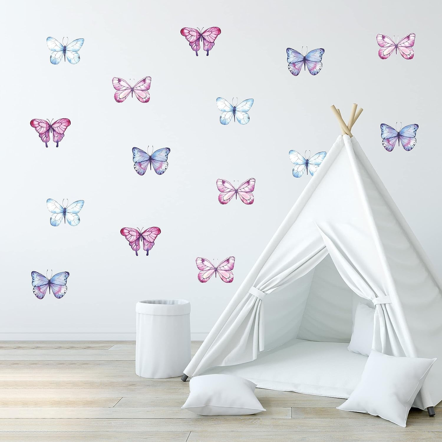 Decalcomania Butterfly Wall Decals - Set of 16 Watercolor Butterflies Wall Stickers for Girls Bedroom Kitchen Bathroom Room Decor Removable Peel and Stick Indoor Décor