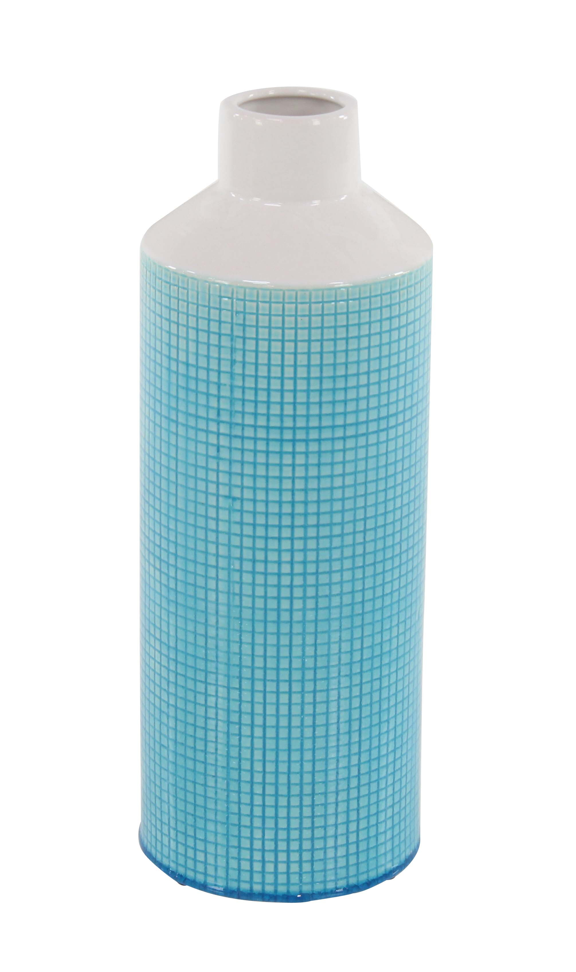 Decmode 20 Inch Contemporary Ceramic Blue and White Spouted Vase, Aqua Blue