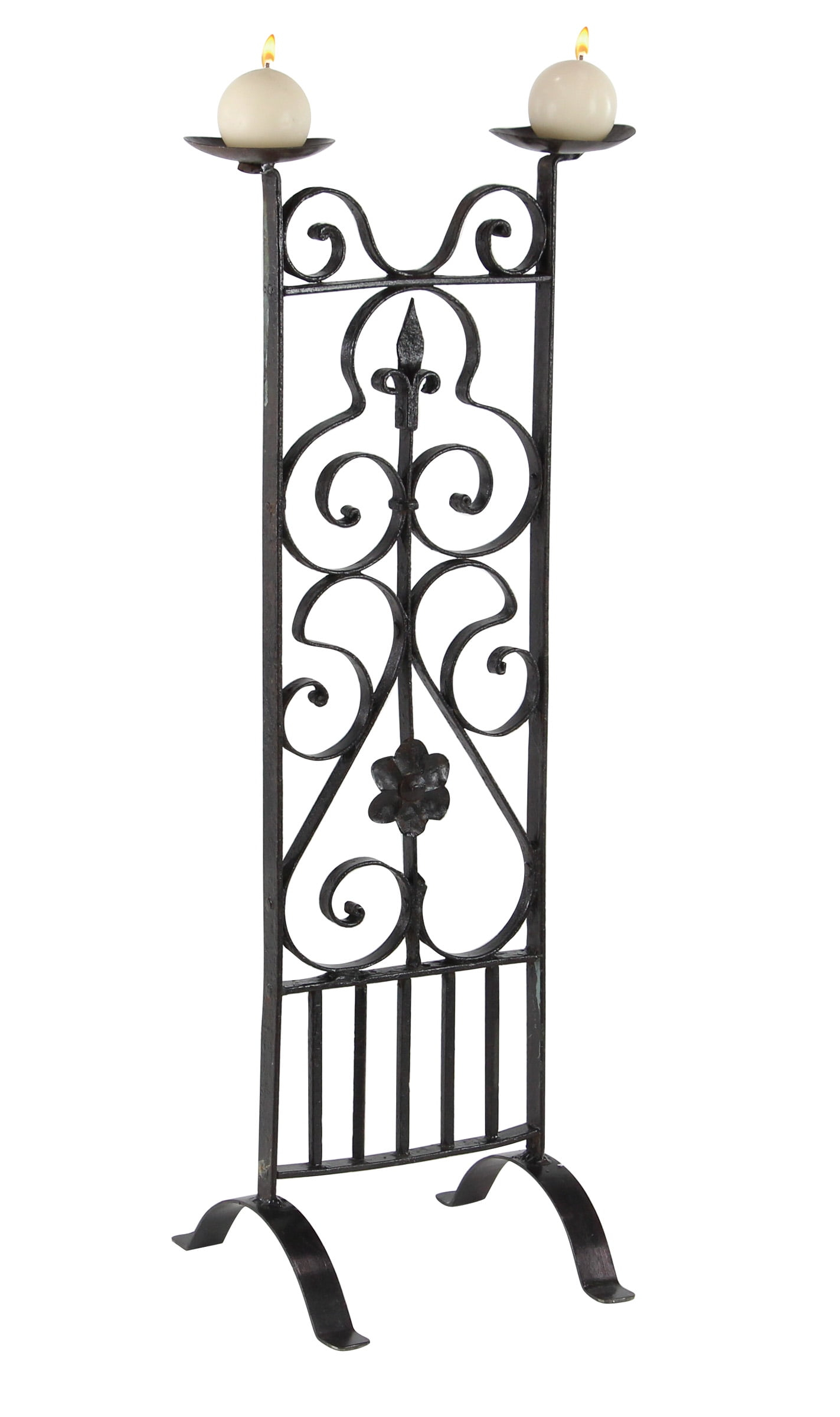 Decmode Traditional 32 X 13 Inch Black Iron Two-Light Candle Stand