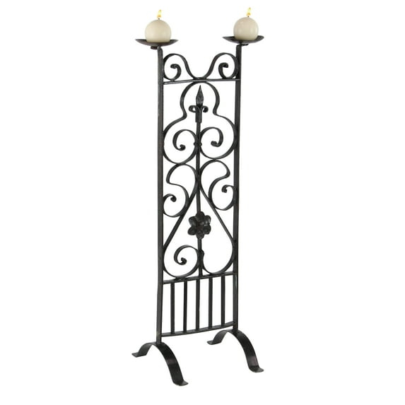 Decmode Traditional 32 X 13 Inch Black Iron Two-Light Candle Stand