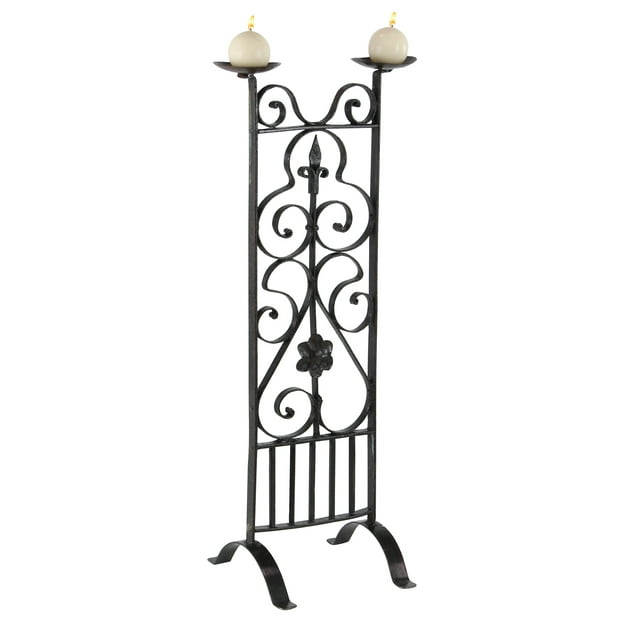 Decmode Traditional 32 X 13 Inch Black Iron Two-Light Candle Stand