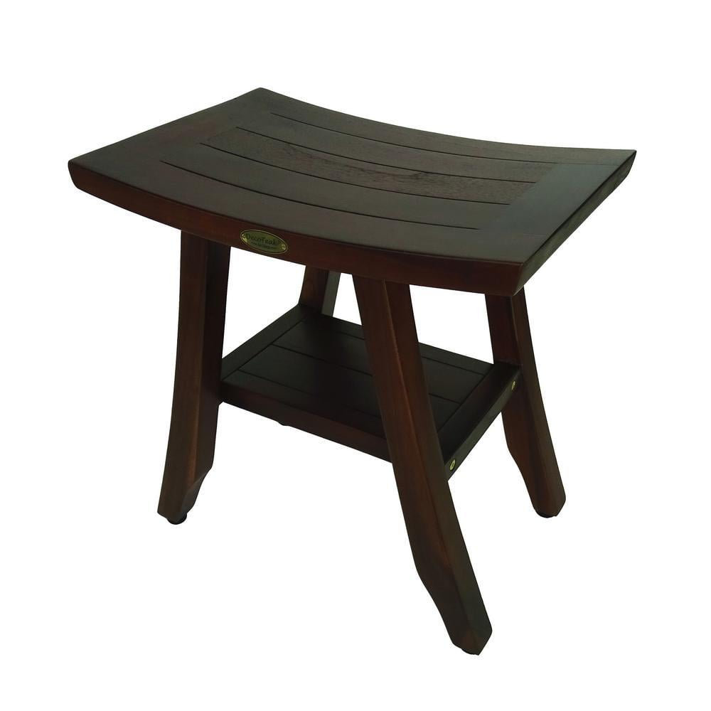 18&#34; Satori DT90 Wide Teak Wood Shower Bench with Shelf - DecoTeak