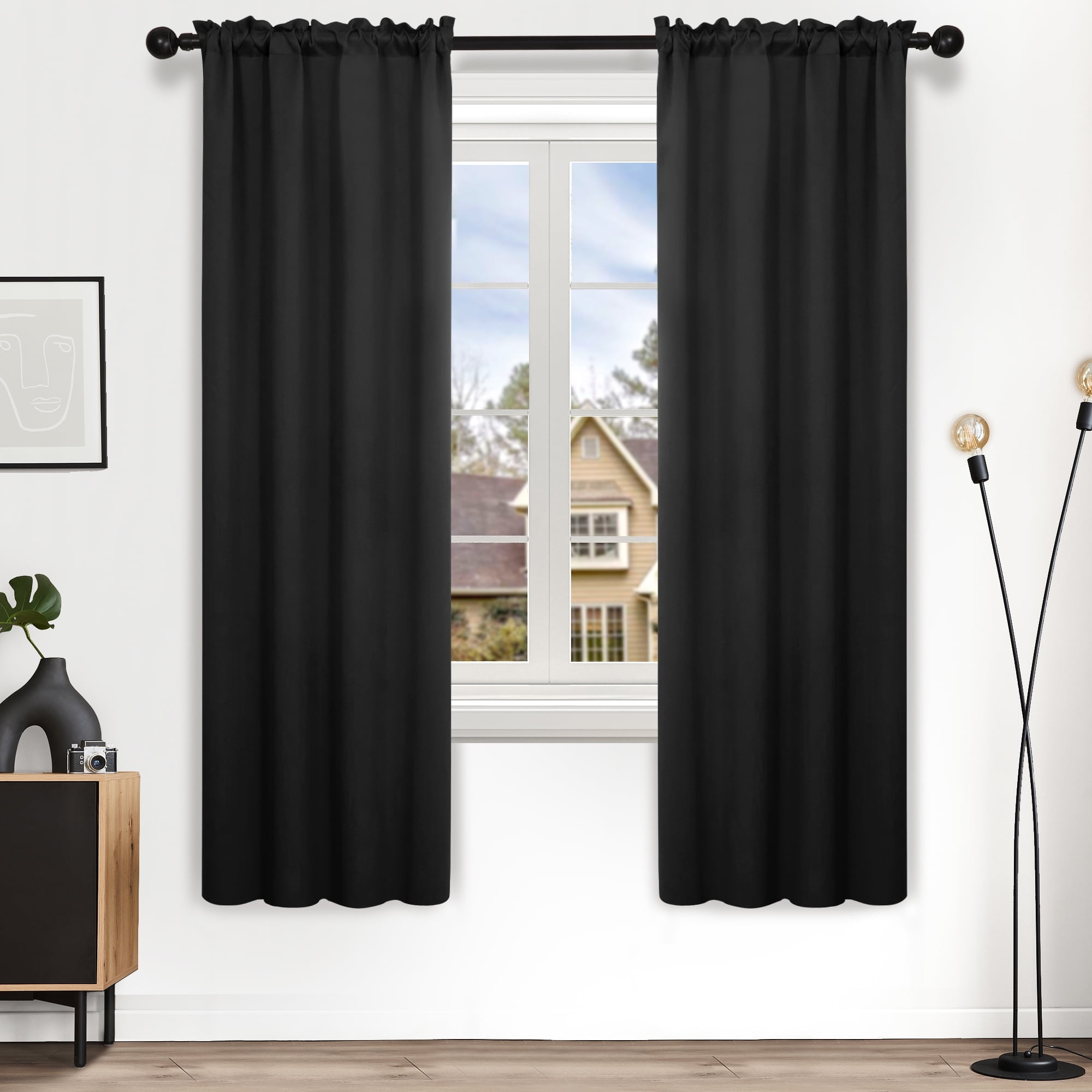 Deconovo Rod Pocket Blackout Curtains for Living Room, 2 Panels, Thermal Insulated, 38" x 63", Black