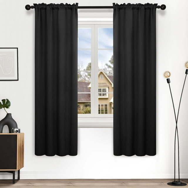 Deconovo Rod Pocket Blackout Curtains for Living Room, 2 Panels, Thermal Insulated, 38" x 63", Black
