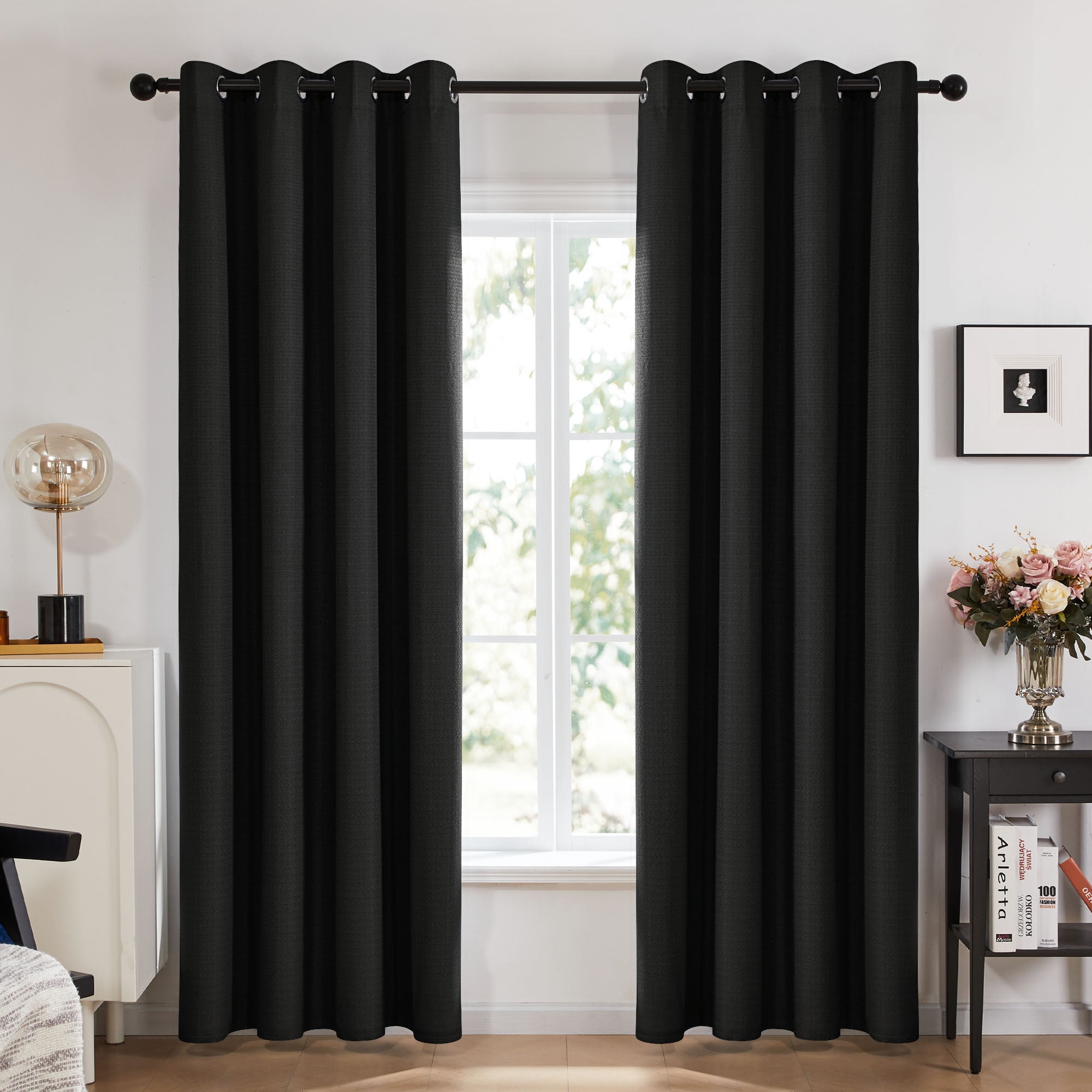 Coodeto Short Blackout Curtains Black, Set of 2, W52 x L63 - Blackout Curtains for Kitchen and Kids Bedroom