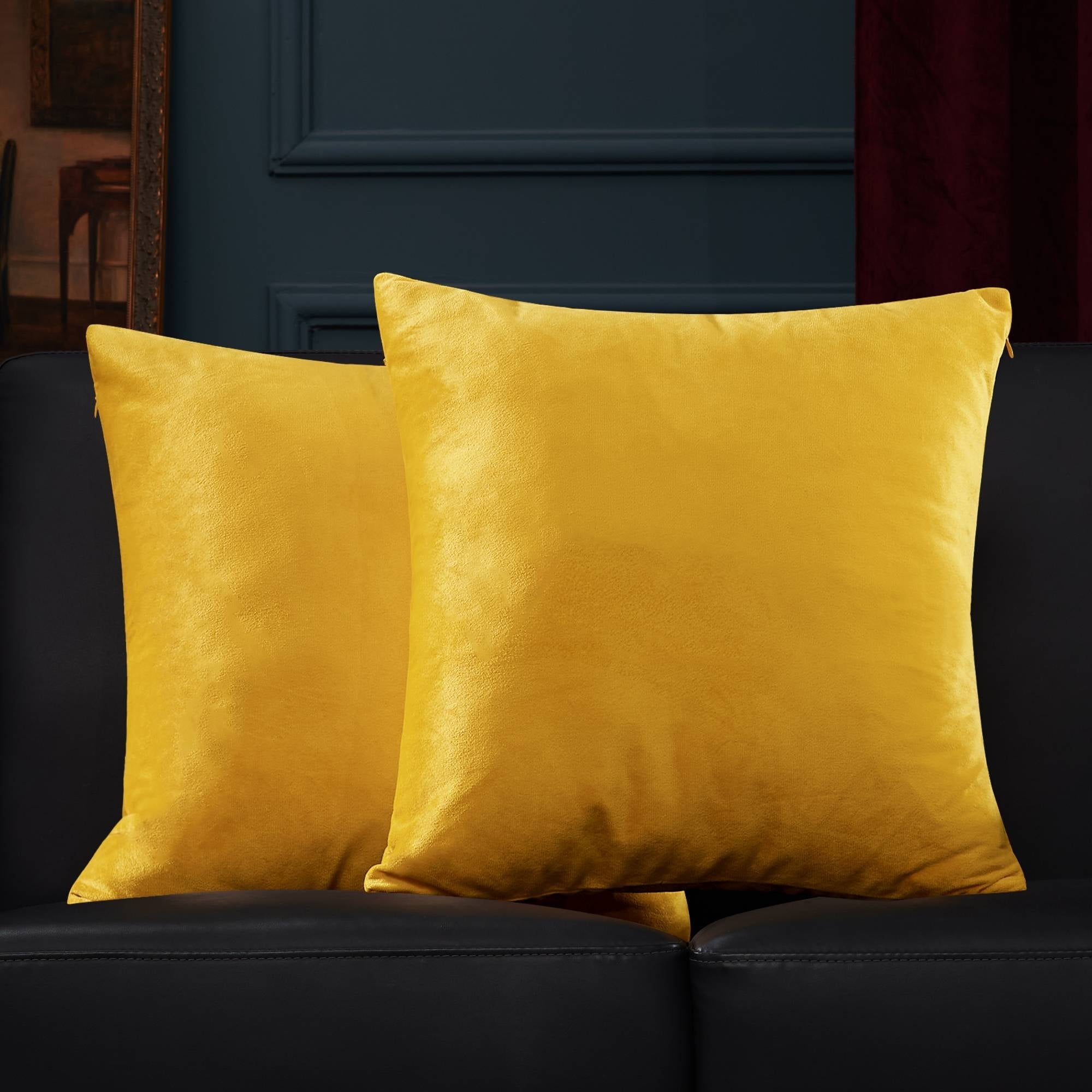 Deconovo Pack of 2 Velvet Pillow Covers Decorative Square Pillowcase Soft Solid Cushion Case for Home Decor Girl's Bedroom, Lemon Yellow, 26 x 26 inch