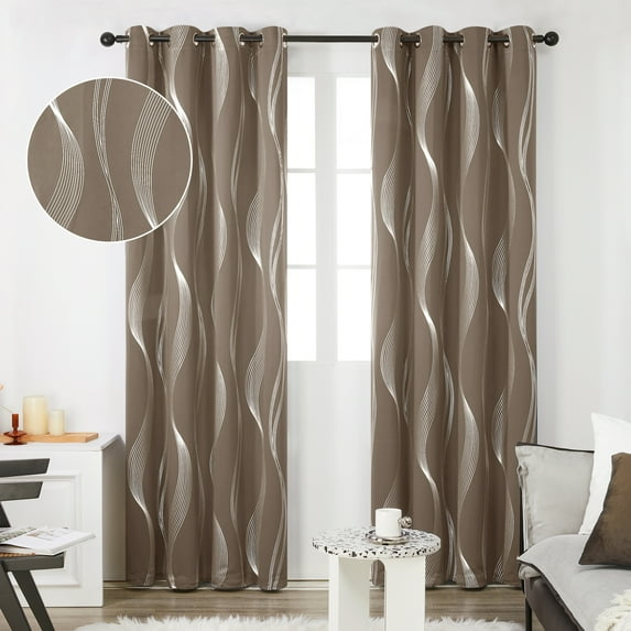 Deconovo Thermal Insulated Blackout Curtains for Living Room, 84 inch Long - Energy Efficient Curtains with Wave Lines Design (52 x 84 inch, Khaki, 2 Panels)