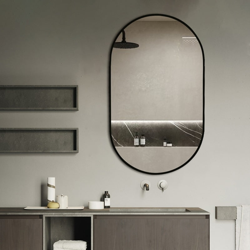 Decor Wonderland B209 39.5 x 23.6 in. Khristy Black Metal Framed Oval Wall Mirror