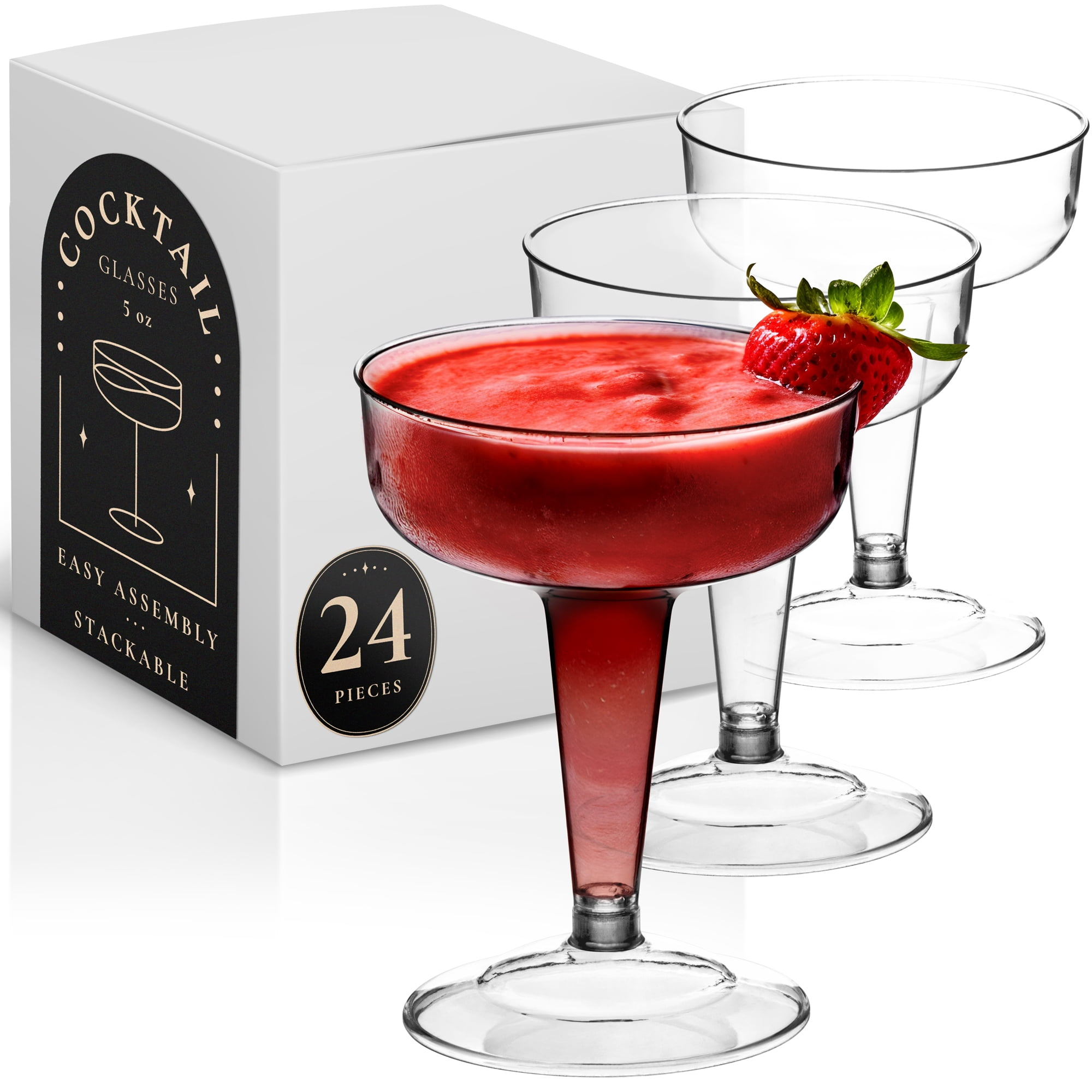 DecorRack Cocktail Glasses, 8 Ounce Disposable Plastic Cups, 24 Count