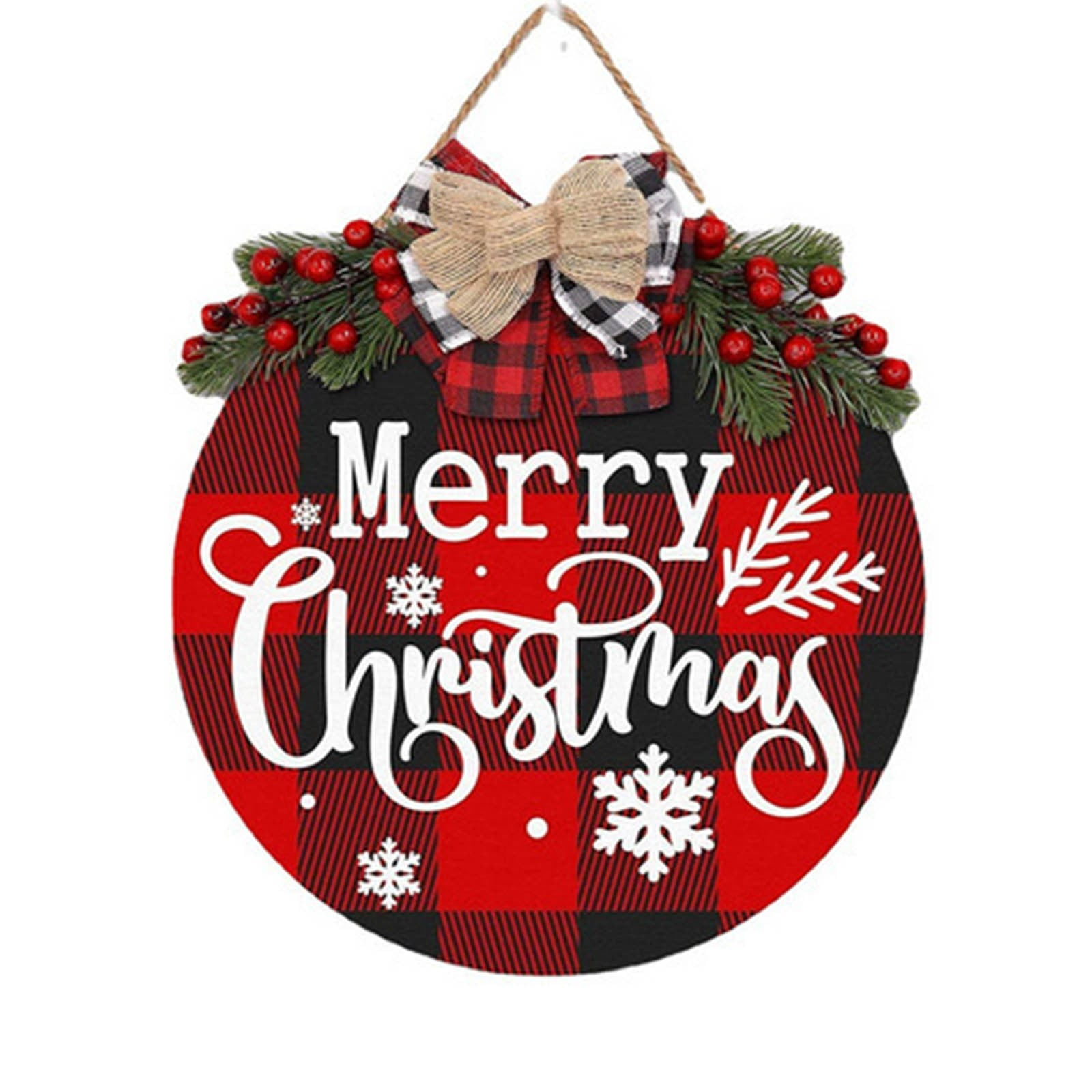 Rustic Red and Black Plaid Wooden Merry Christmas Sign