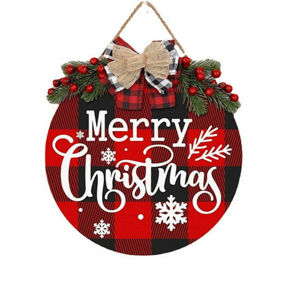 Rustic Red and Black Plaid Wooden Merry Christmas Sign
