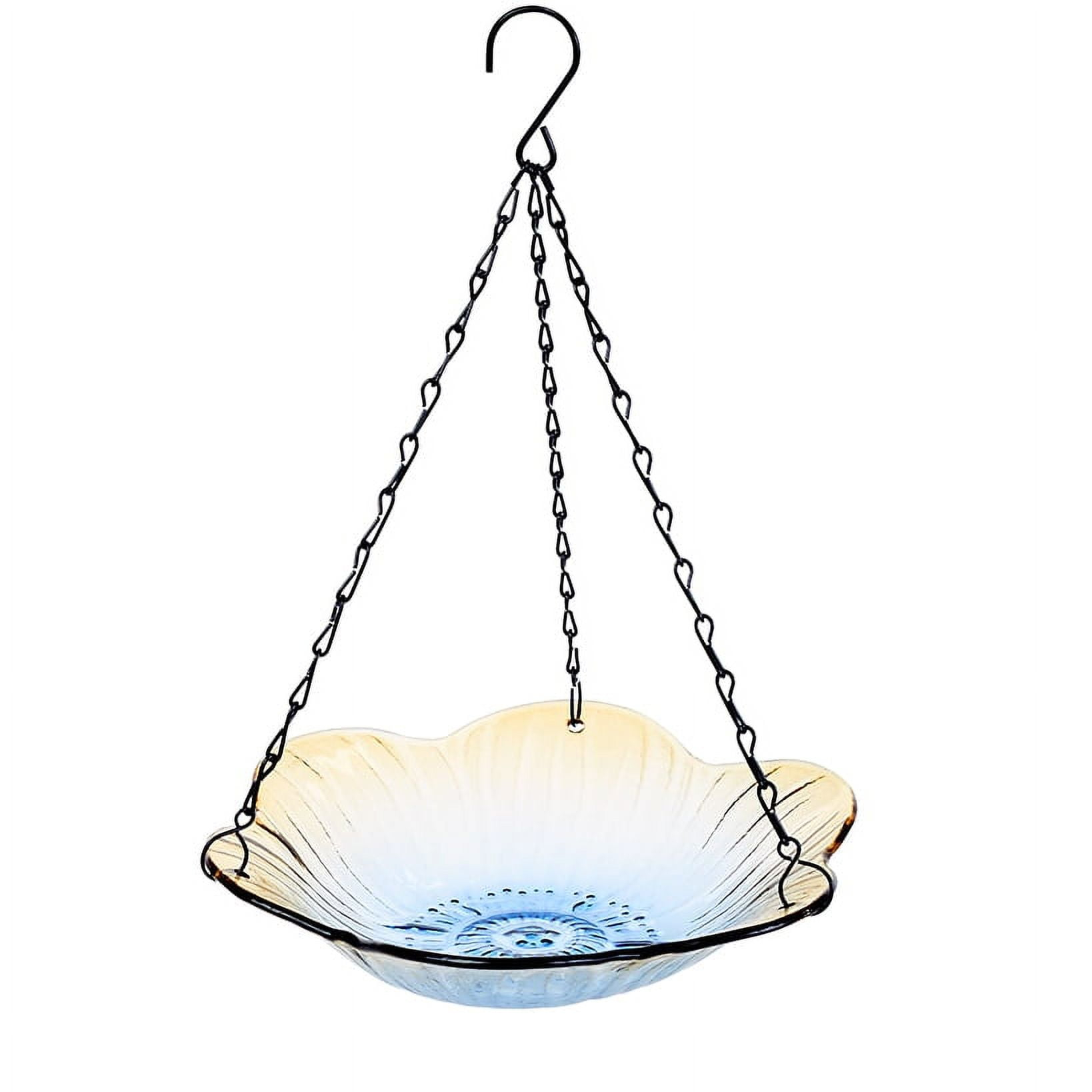 The Lakeside Collection Hanging Glass Birdbath - Flower Shape - Medium