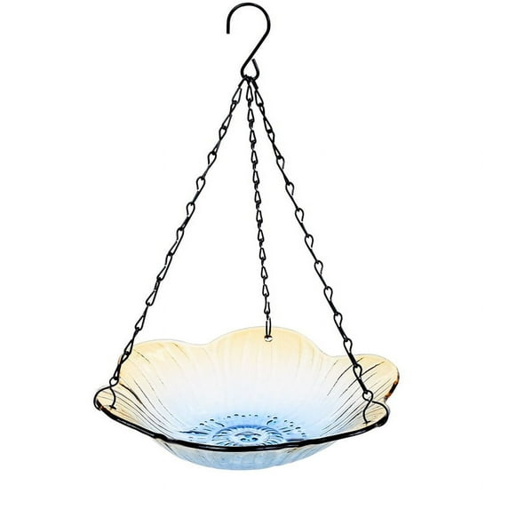 The Lakeside Collection Hanging Glass Birdbath - Flower Shape - Medium