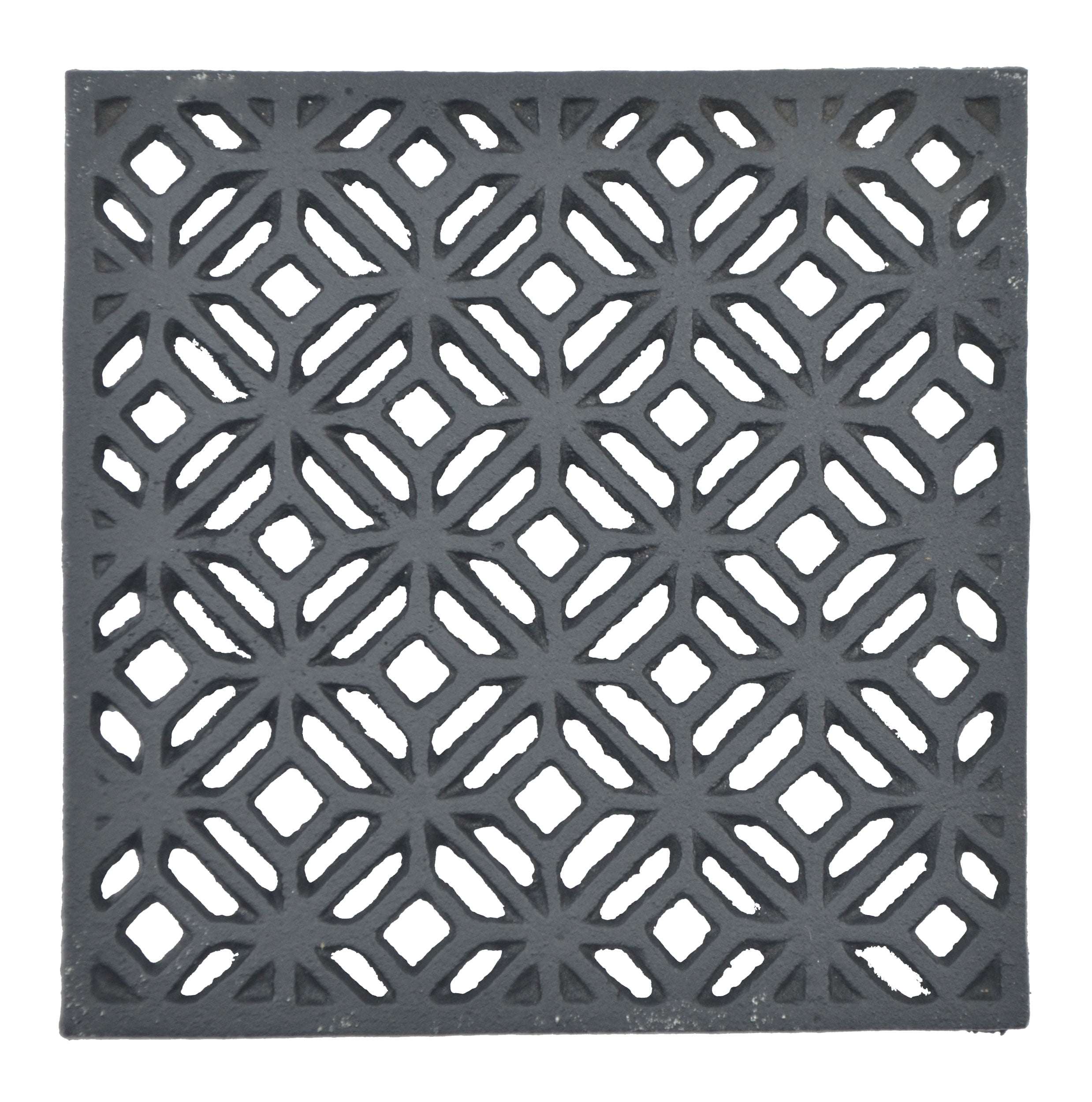 Decorative Square Black Cast Iron Trivet - Ornate Diamond Design - 5.25" Wide