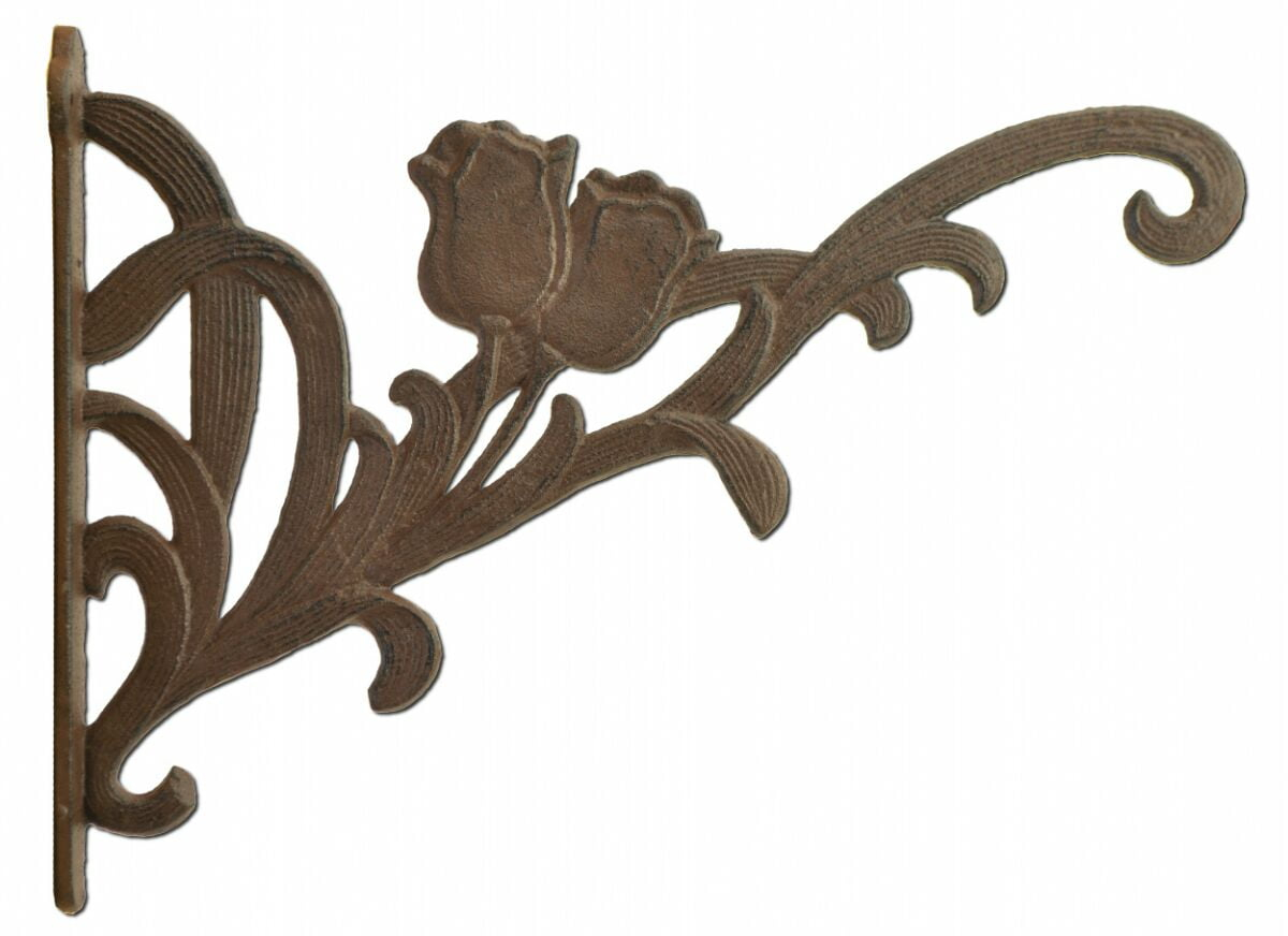 Decorative Tulip Flowers Cast Iron Plant Hanger Hook Bracket X-Large 12.75" deep by Flag Emotes