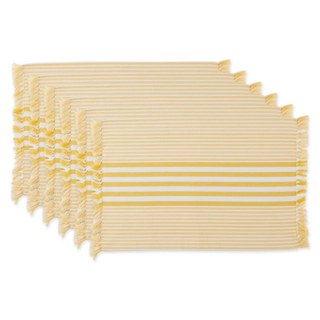 Deep Yellow Stripes With Fringe Placemat (Set of 6)