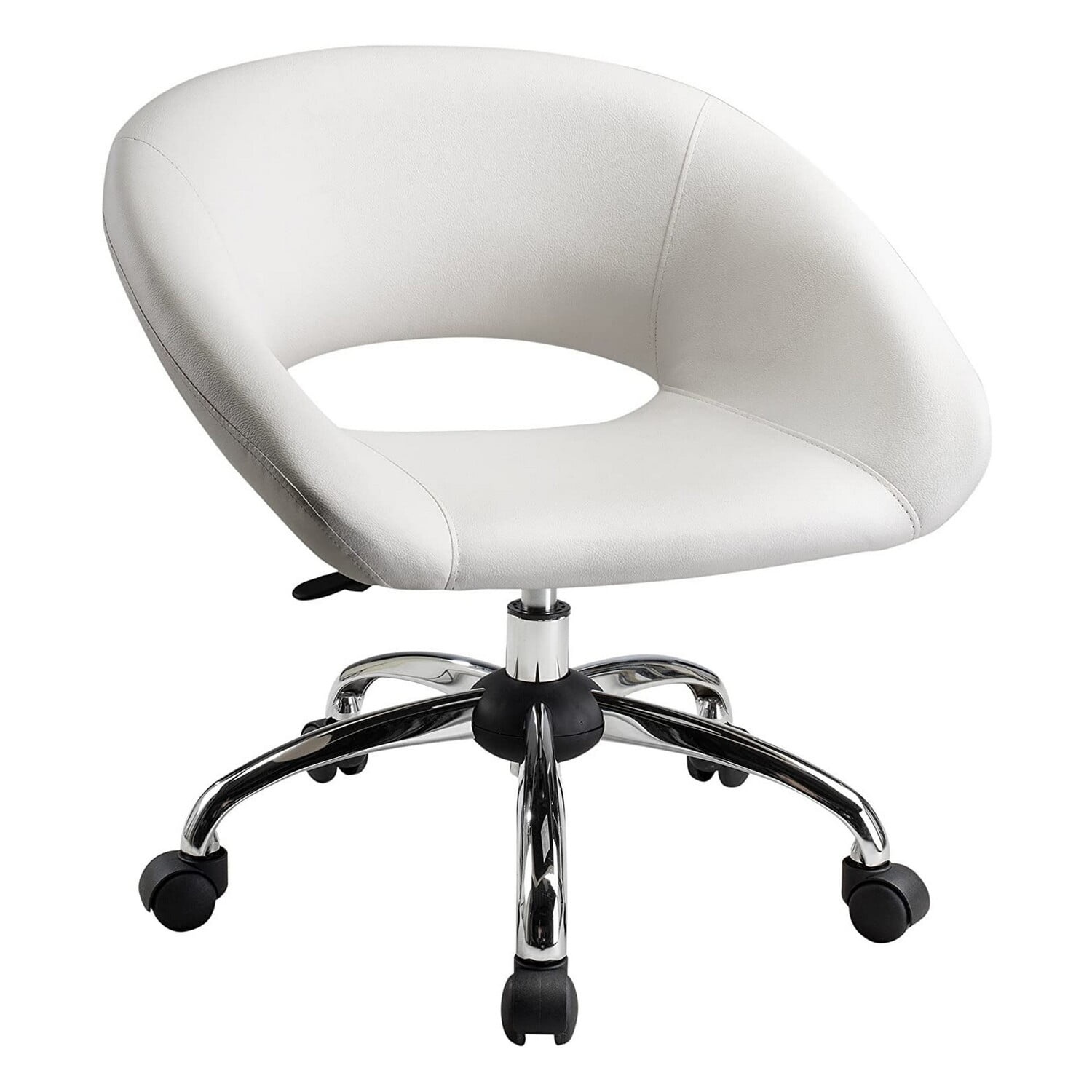 Dela 25 Inch Modern Office Chair, Vegan Faux Leather, Rolling Wheels, White - Saltoro Sherpi