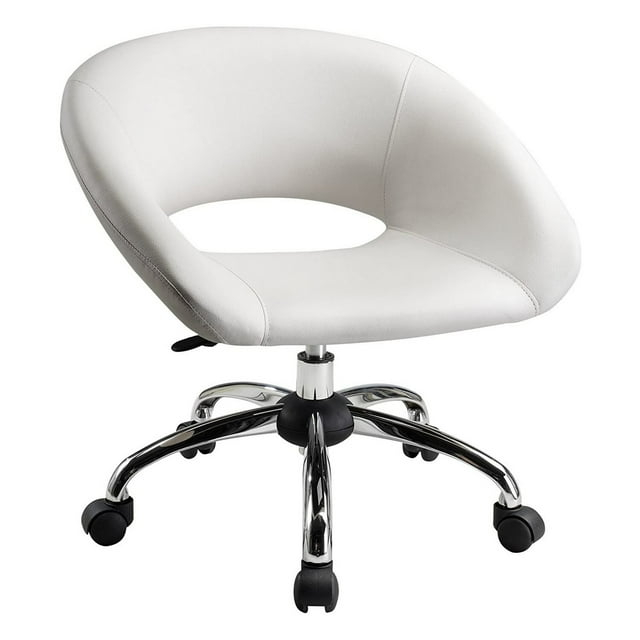 Dela 25 Inch Modern Office Chair, Vegan Faux Leather, Rolling Wheels, White - Saltoro Sherpi
