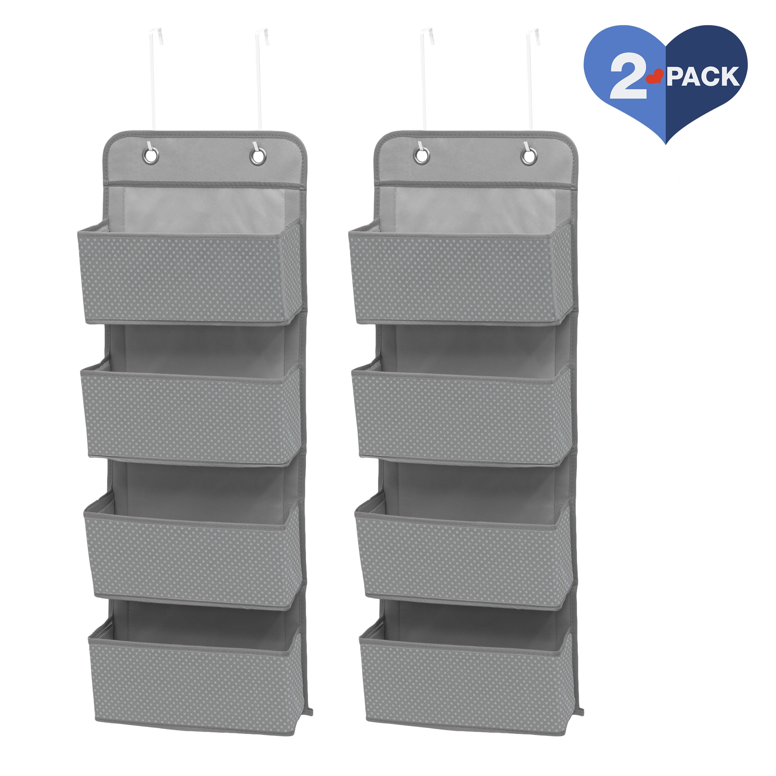 Delta Children 4 Pocket Over The Door Hanging Organizer - 2 Pack, Easy Storage/Organization Solution - Versatile and Accessible in Any Room in the House, Dove Grey