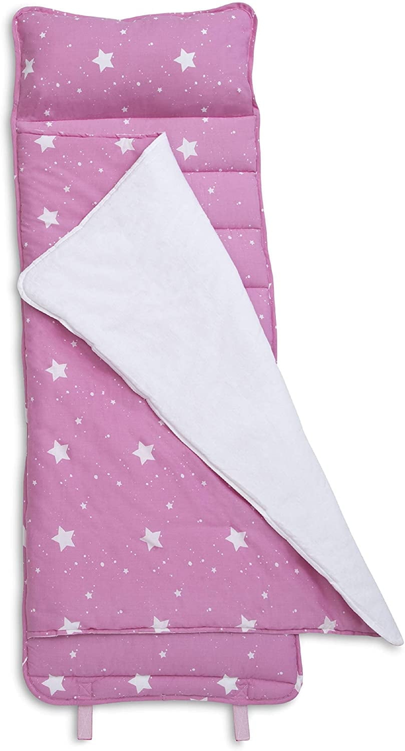 Delta Children Nap Mat for Toddlers and Kids | Pillow and Blanket | Rollup Design | Preschool & Daycare, Blushing Stars