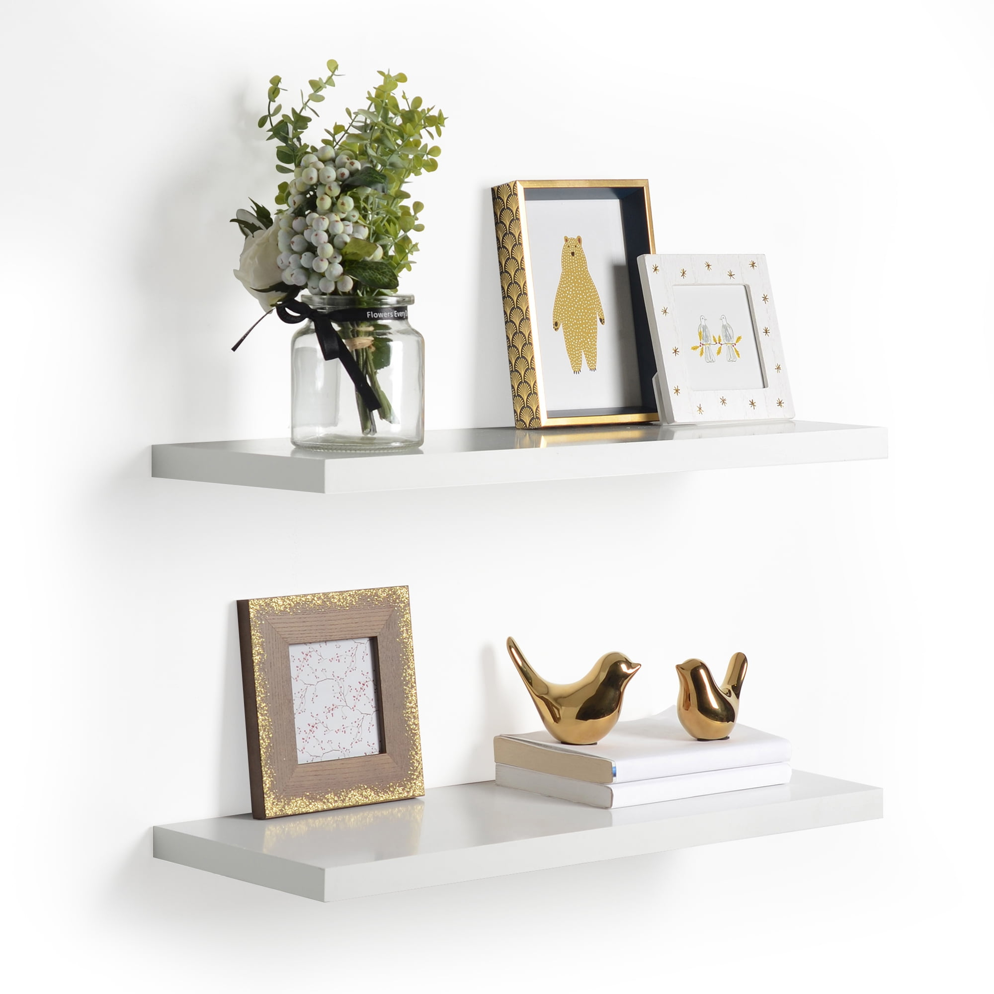 Delta Cycle Slim Floating Wall Shelves, Set of 2, 24’ x 8’ x 1’, White