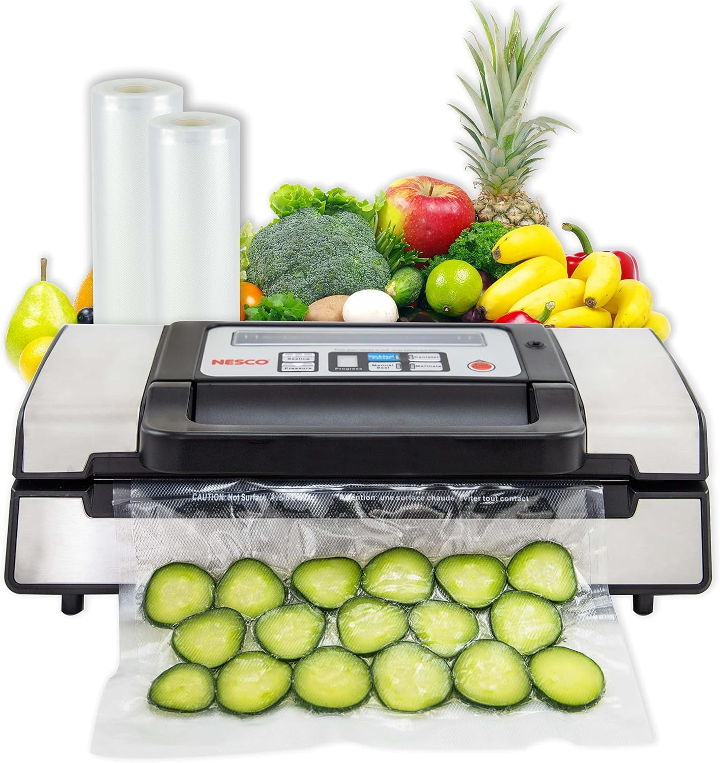 Deluxe Food VS-12 Vacuum Sealer, 130 Watts, Kit with Bags and Viewing Lid, Compact, Silver