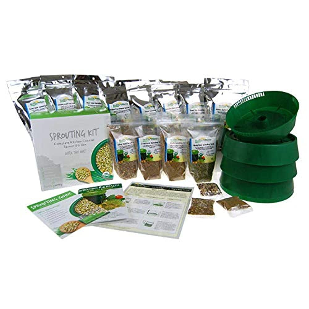 Deluxe Sprouting Starter Kit w/ 12 Lbs Organic Seed - Grow Sprouts: 3 Tray Sprout Garden, Seeds: Alfalfa, Radish, Clover, Mung Bean, Garbanzo Bean, Green Pea, Crunchy Lentil Fest & More