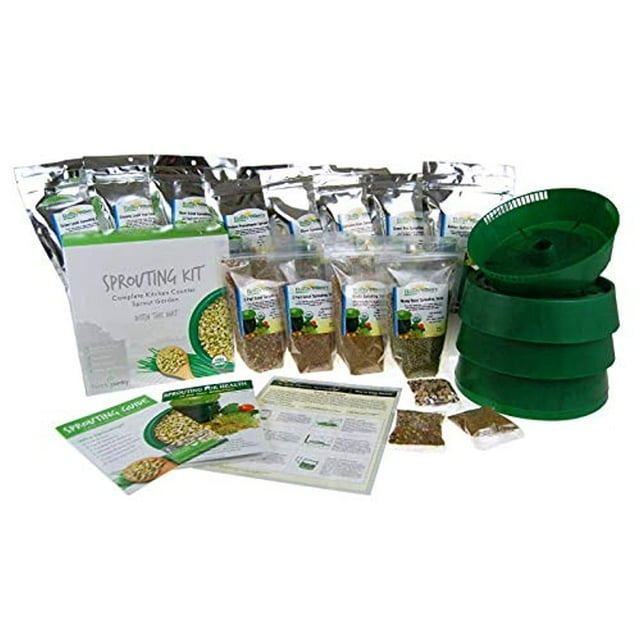 Deluxe Sprouting Starter Kit w/ 12 Lbs Organic Seed - Grow Sprouts: 3 Tray Sprout Garden, Seeds: Alfalfa, Radish, Clover, Mung Bean, Garbanzo Bean, Green Pea, Crunchy Lentil Fest & More