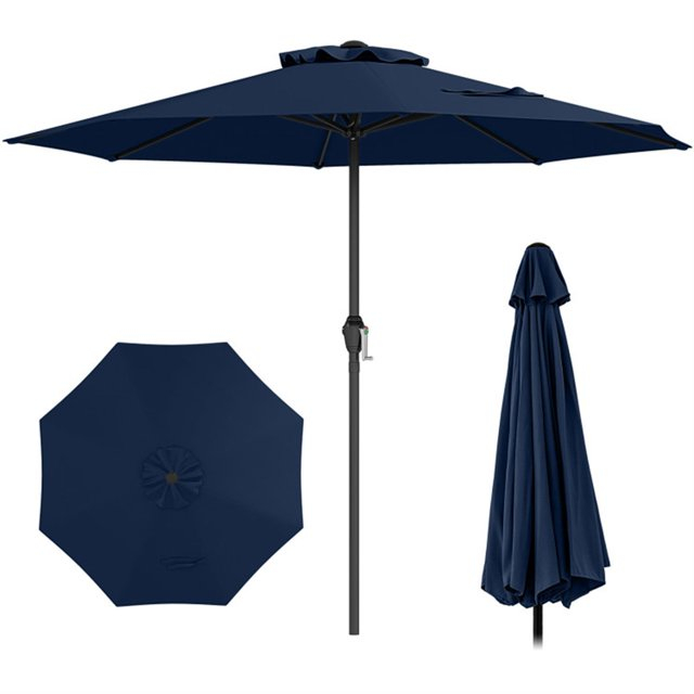 Demi Bonn Heavy Duty Market Patio Umbrella with Crank Handle and 8 Sturdy Ribs, Outdoor Table Umbrella, Yard Umbrella, Blue