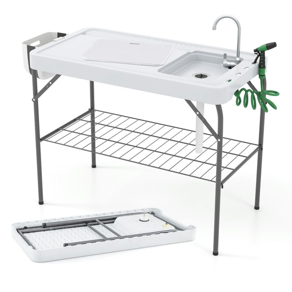 Kadyn 2 in 1 Folding Fish Cleaning Table with Sink and Faucet for Patio BBQ