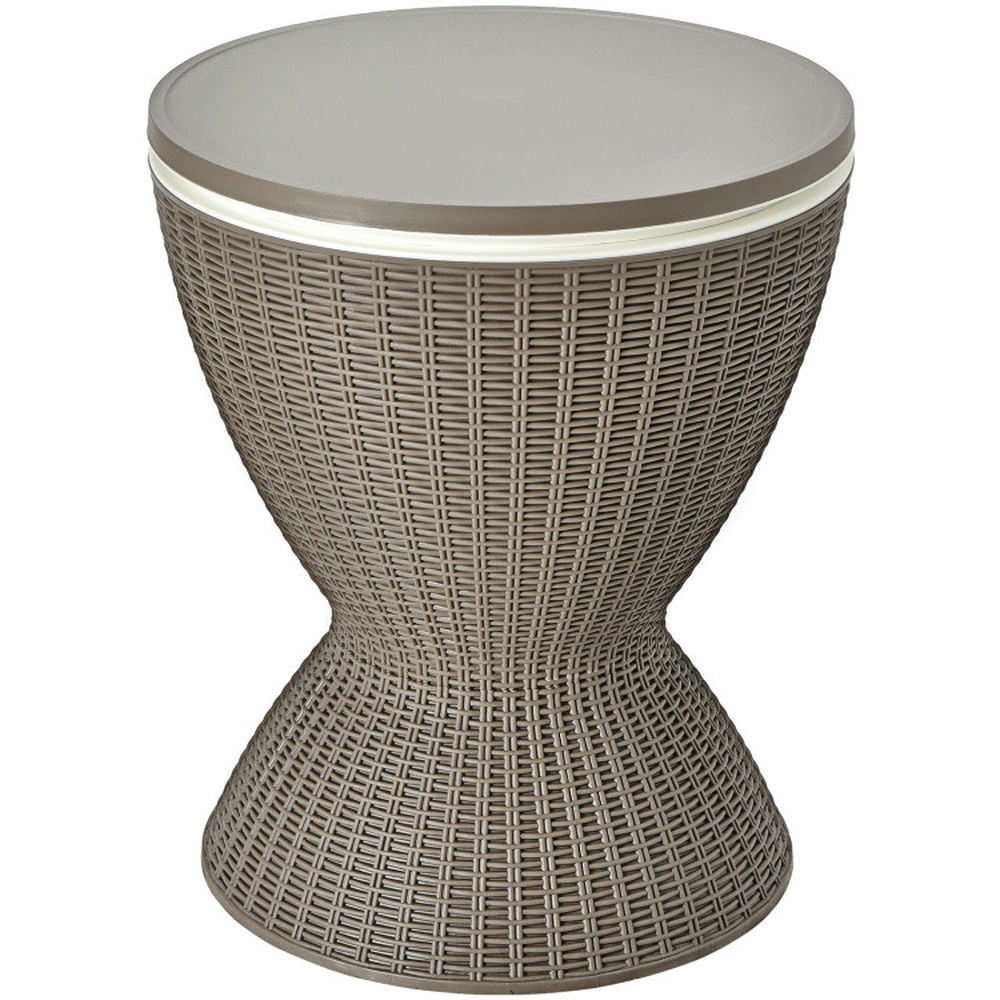 Topcobe 3 in 1 8 Gallon Patio Rattan Cooler Bar Table with Adjust Ice Bucket, Outdoor Patio Furniture for Balcony Garden Backyard -Brown